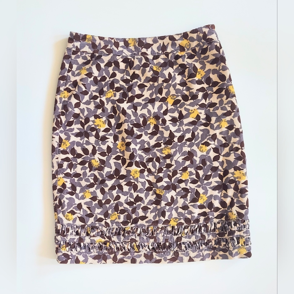 Anthropologie Boden Corduroy Mini Skirt Floral Leaf Print Size 4L